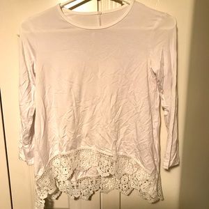 Girls (10/12) White high low lace hem long sleeve tunic